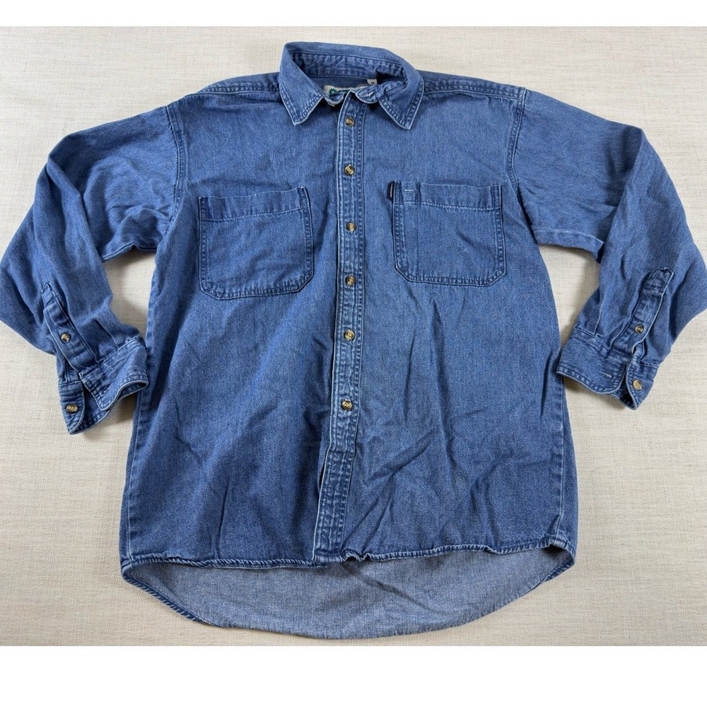 Protest Blues Mens Medium Denim Button Down Shirt Blue Cotton Long Sleeve Pocket